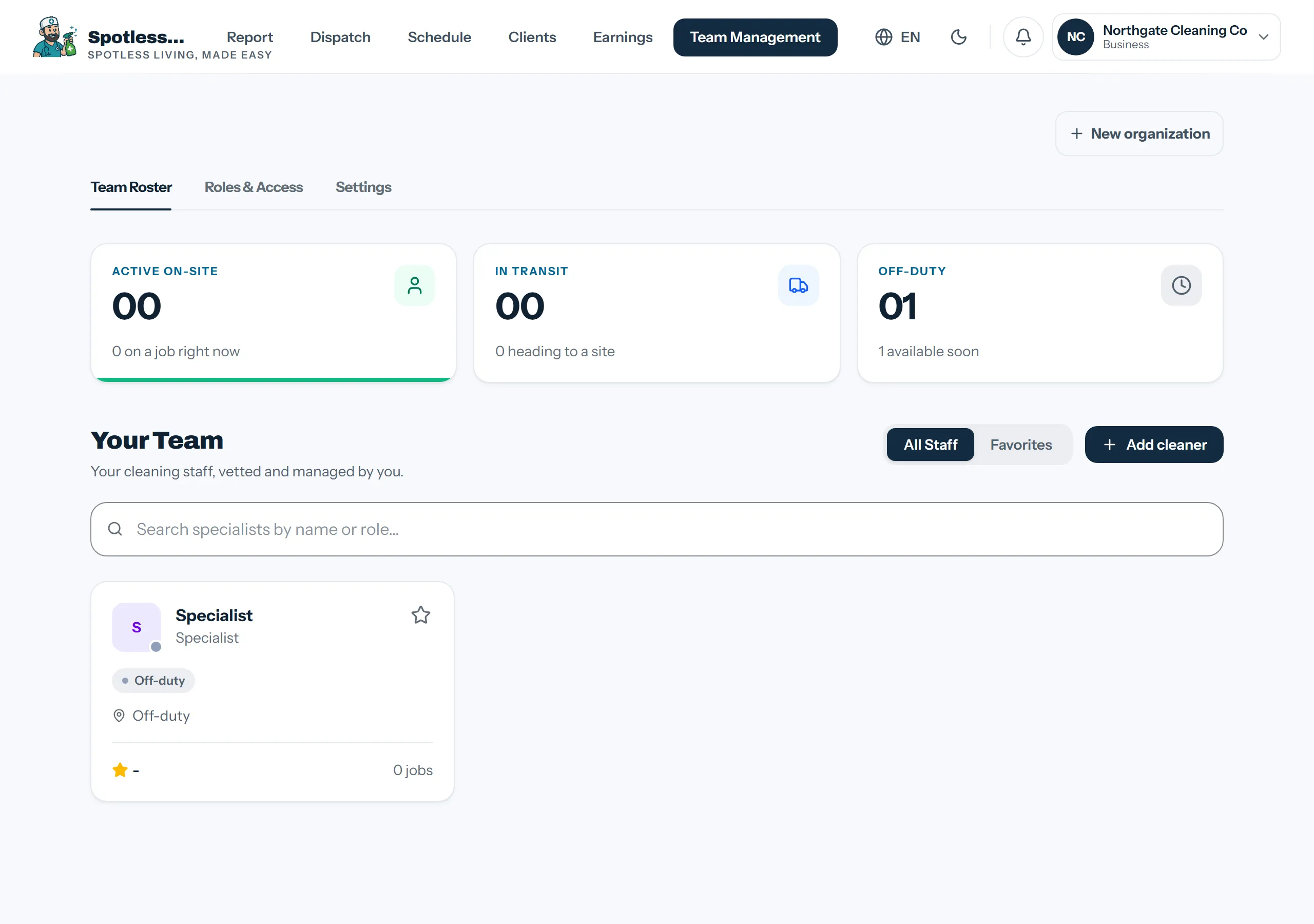 The Team tab on the business dashboard